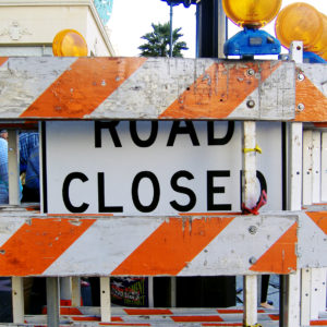 A "road closed" sign