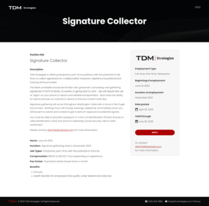 TDM Strategies ad for a signature collecting position
